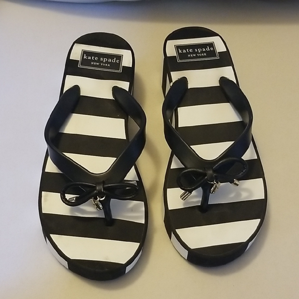 Kate Spade Black and White Striped Flip Flops